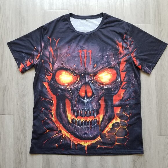 Monster Energy T-Shirt Men XL All Around Graphic Tee Double Sided Skull & Fire - Picture 1 of 6